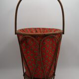 Travailleuse rotin tissus vintage