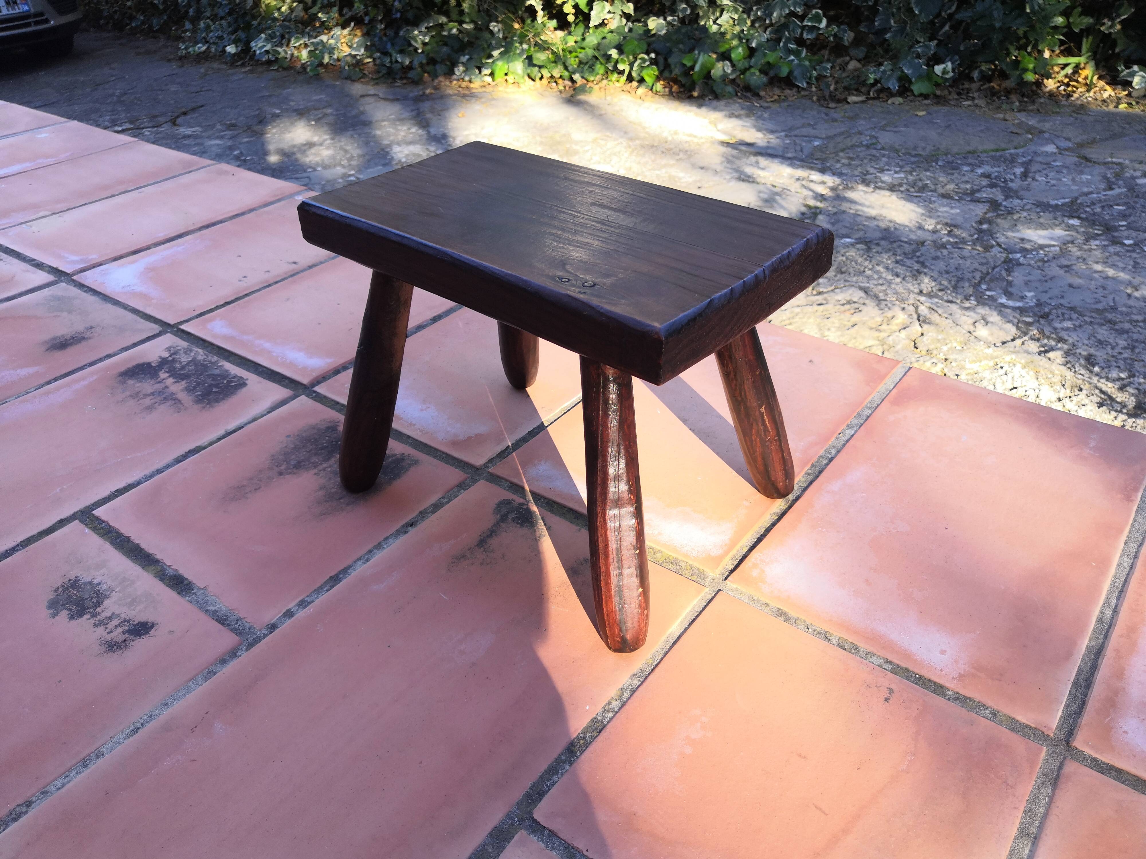 Step footrest solid wood vintage brutalist stool