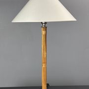 Set of 2 pencil reed rattan bamboo and chrome table lamps, 1980s