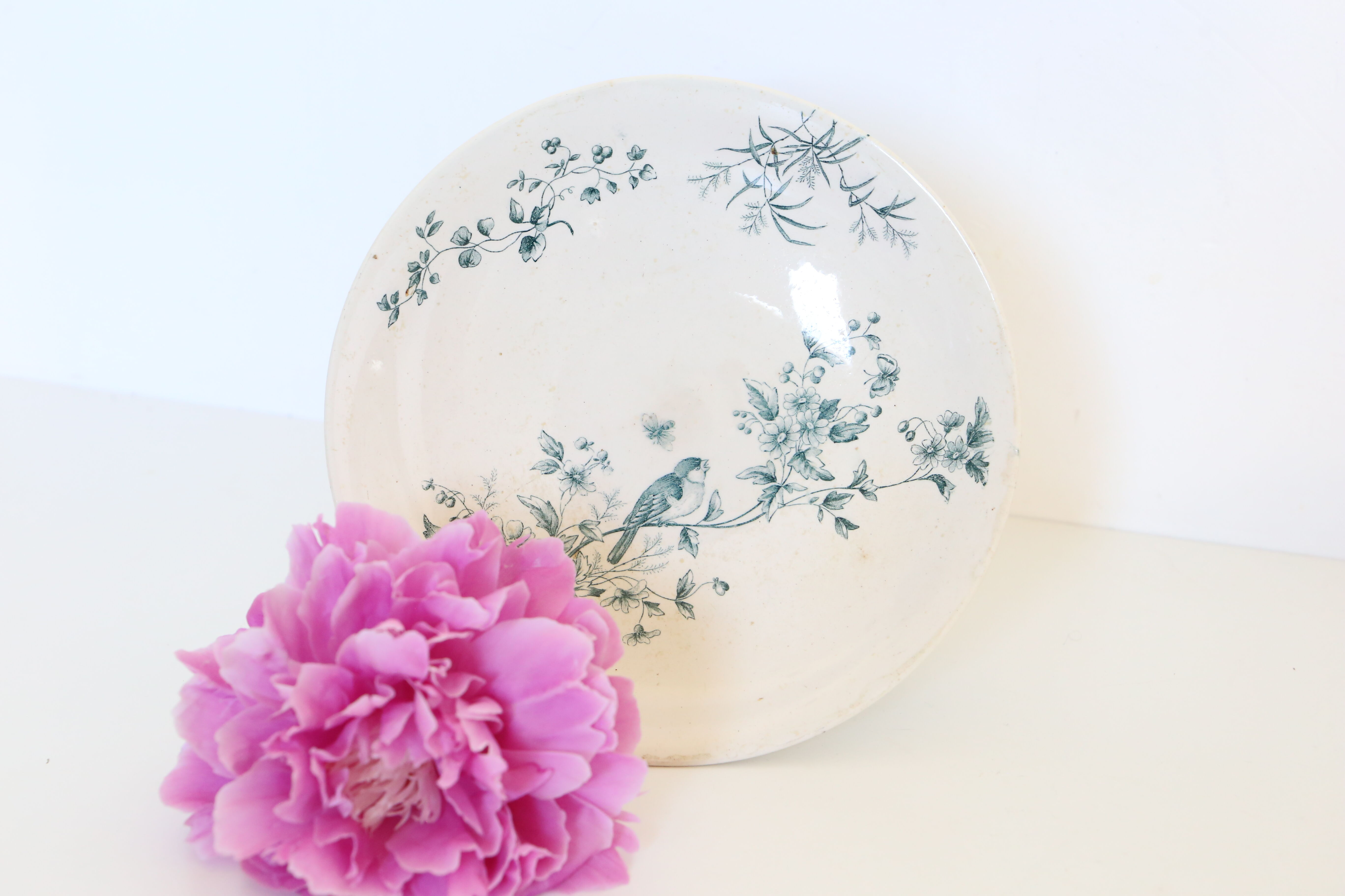 Servant dish on piedouche / compotier, Terre de Ferre, Longwy cute pattern, Vintage, early 19th