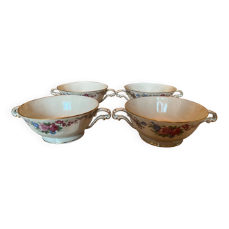 Lot de 4 tasses à thé porcelaine Bernardaud 1970