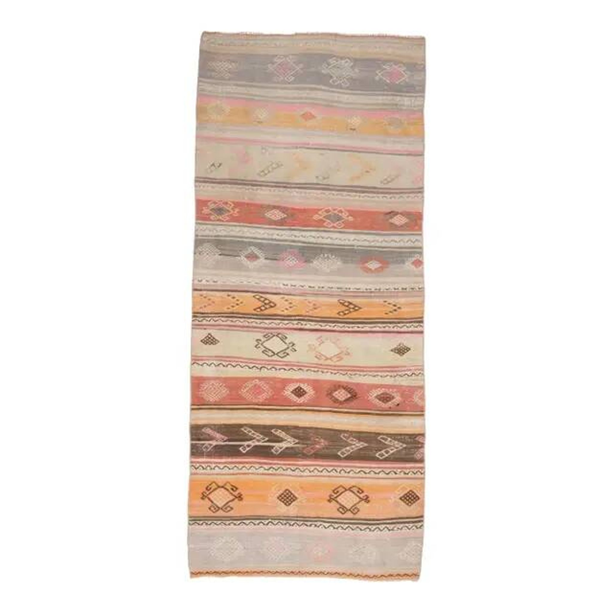 70's Vintage Oushak Handmade Wool Orange Kilim Runner Rug 116x283
