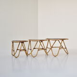 Set of three bamboo pull out tables by Rohé Noordwolde, The Netherlands 1950