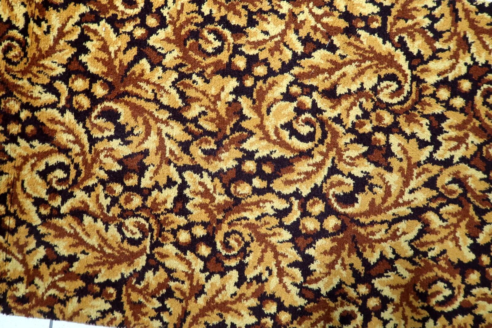 1960s German acrylic runner with gold and brown foliate 2.2' x 10.9' - 1C1288