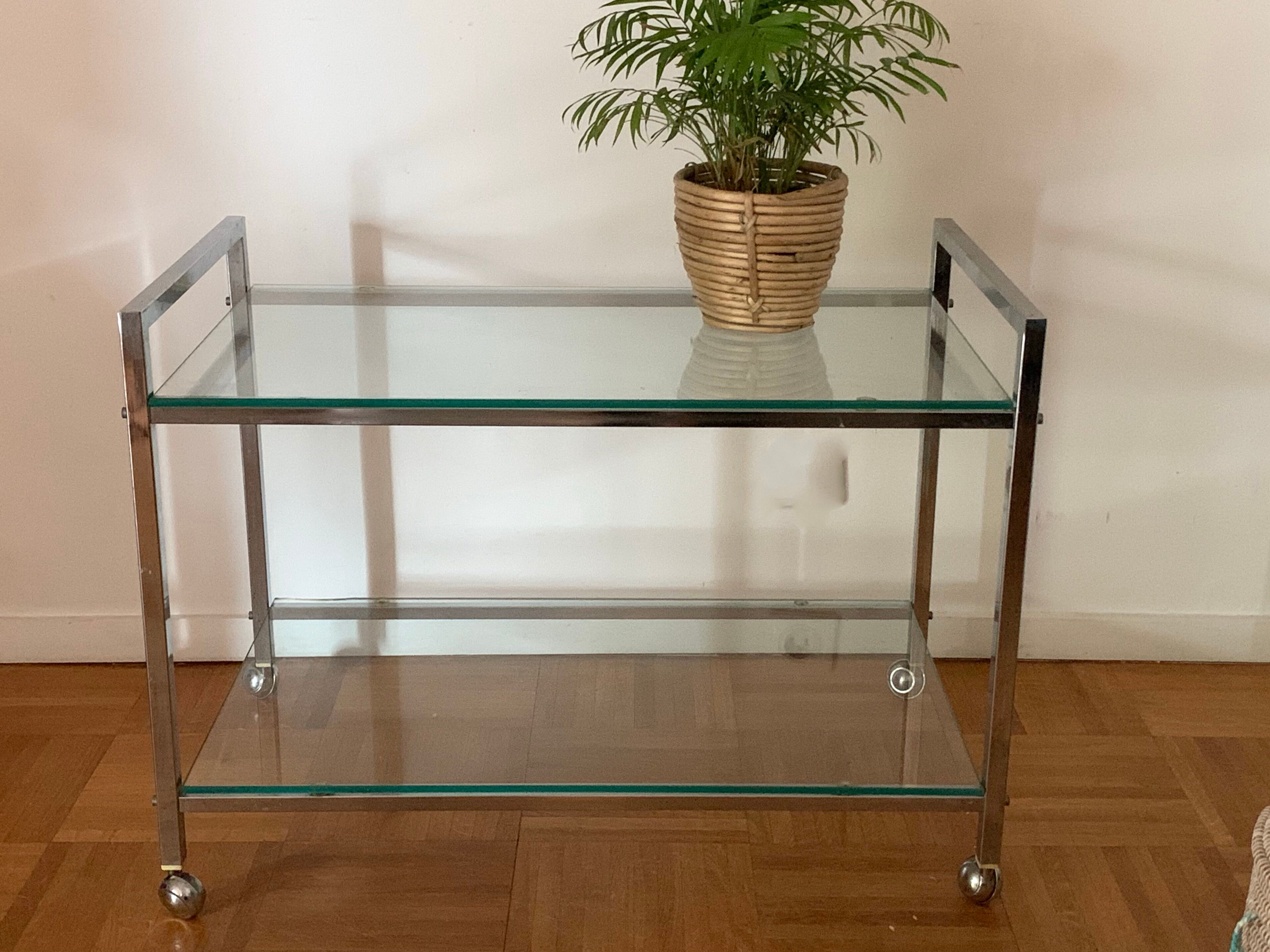 Rolling service 70s chrome metal and glass