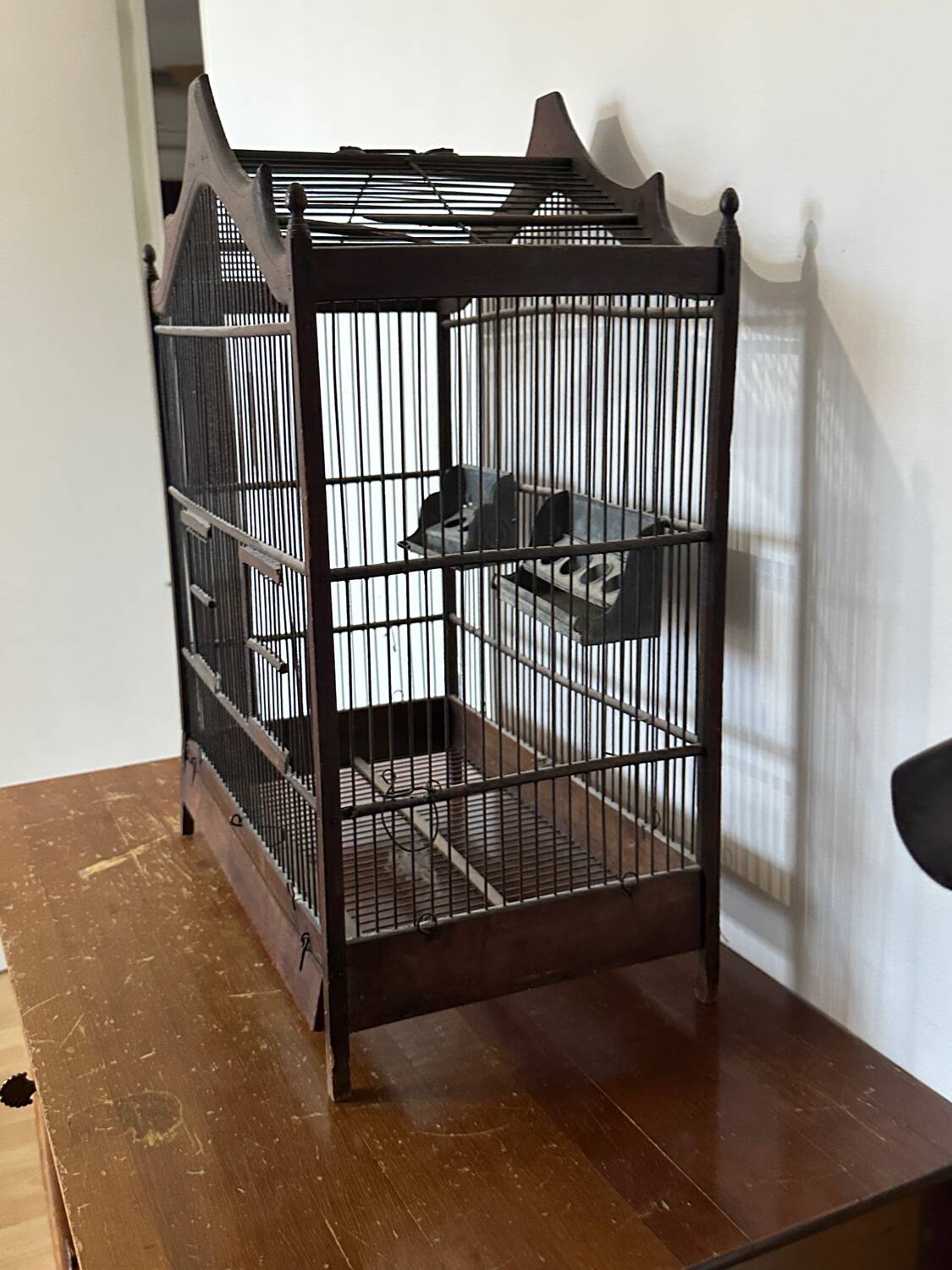 Retro metal and wood birdcage