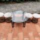 Vintage 1970s rope & rattan coffee table and 4 stools