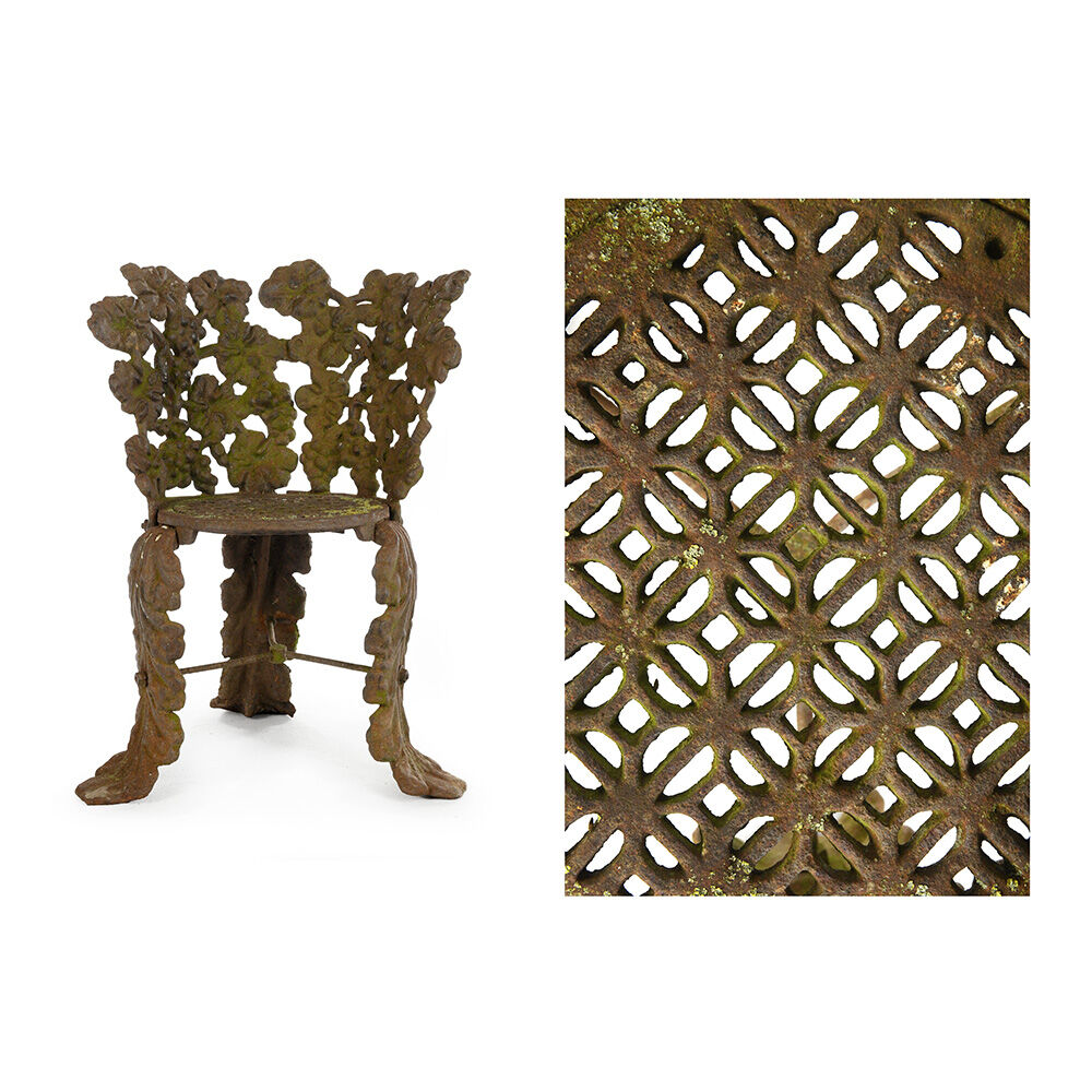 Chair with cast-iron flower decoration