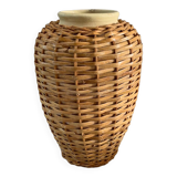 Stoneware and rattan vase