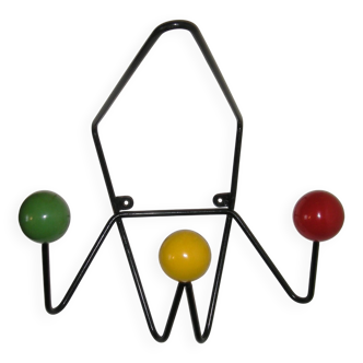 Coat hook; 3 balls - Dupré-Hauser from the 1950s