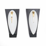 Vintage wall sconces in opaline glass and brass, 1950s, set of 2.
