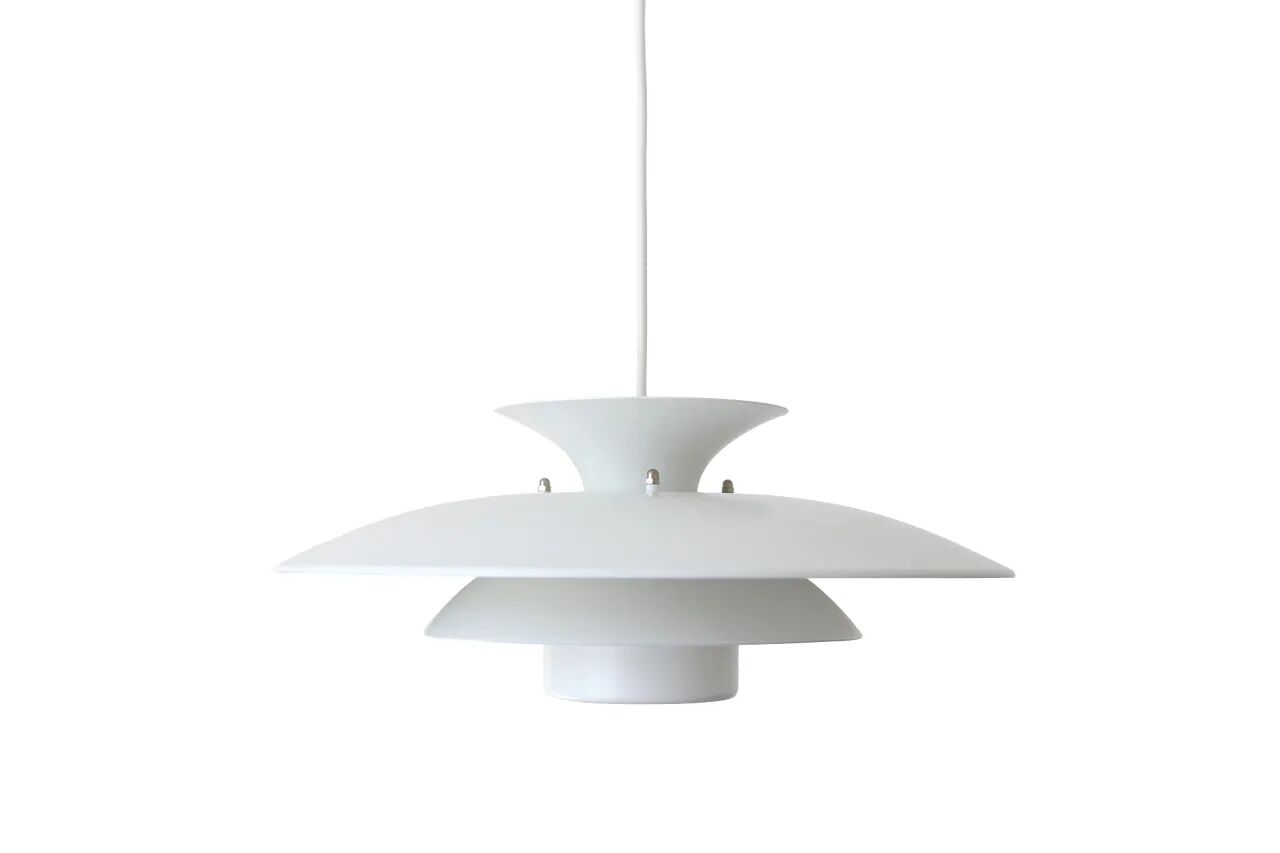 Lampe suspendue vintage blanche de design danois