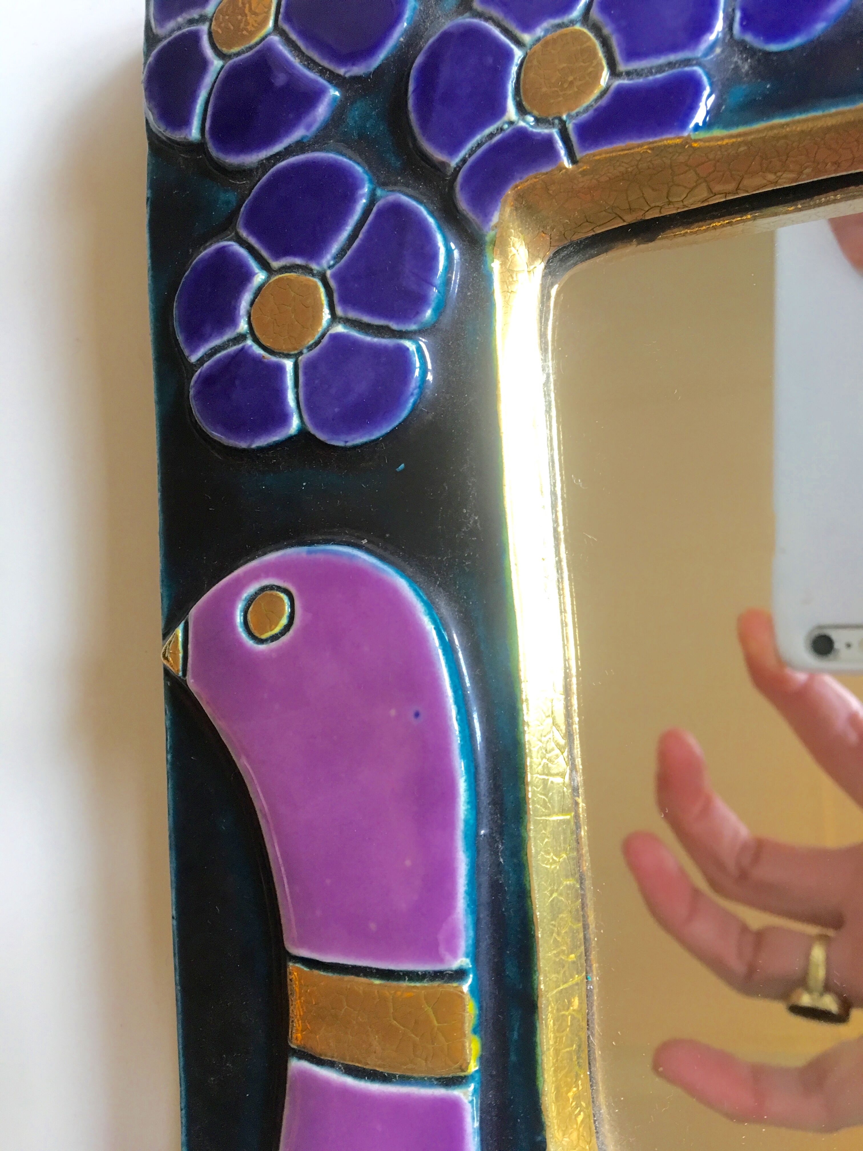 Enamelled ceramic mirror by François Lembo