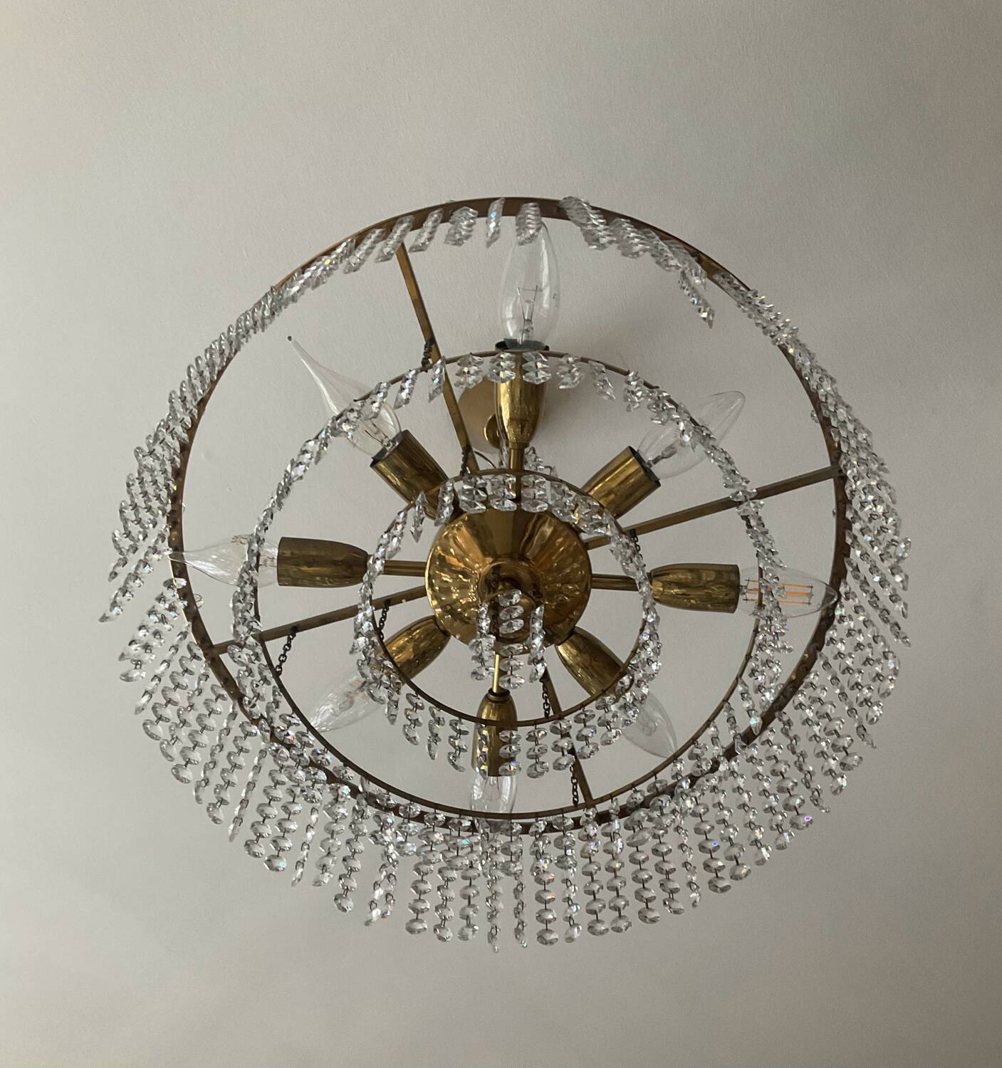 Vintage brass and crystal tassel chandelier