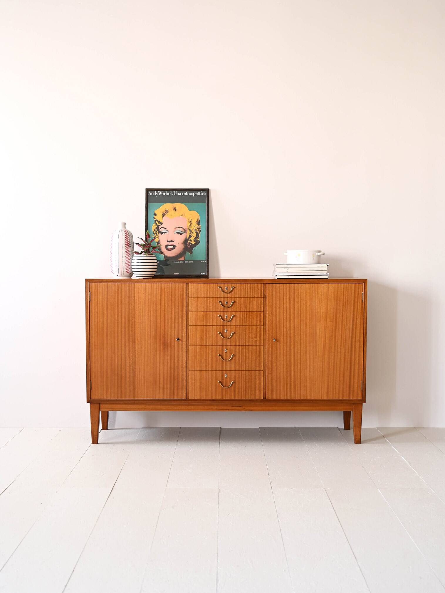 Scandinavian high sideboard with central drawers