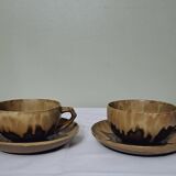2 stoneware cups & saucers signed Denbac