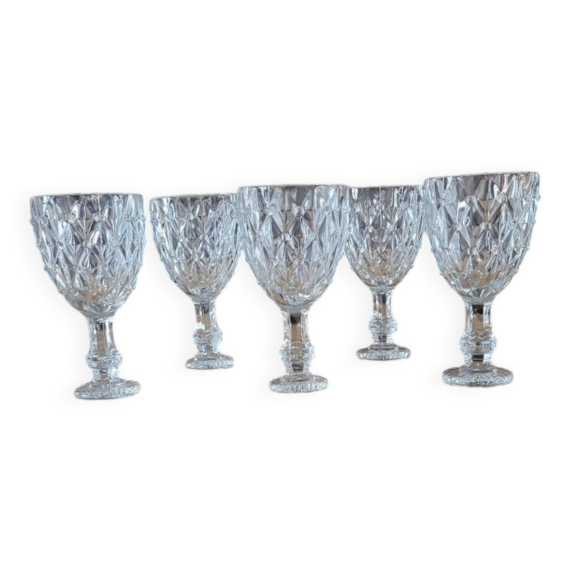 5 thick glass stemmed glasses