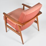 Mid-century modern pink velvet armchair, designer M. Zielinski, 1960s, Poland