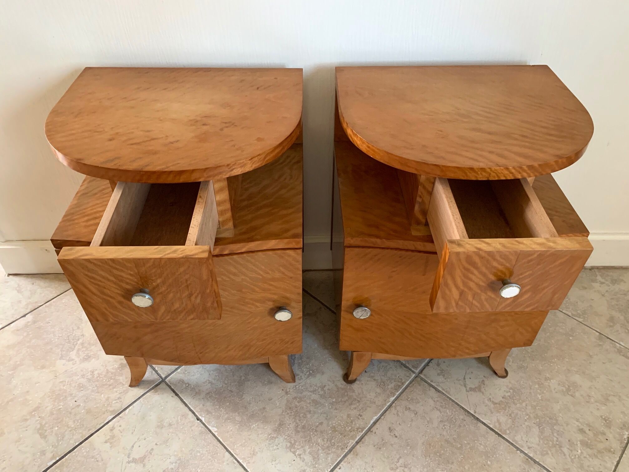 Pair of art deco bedsides in lemon tree magnifying glass