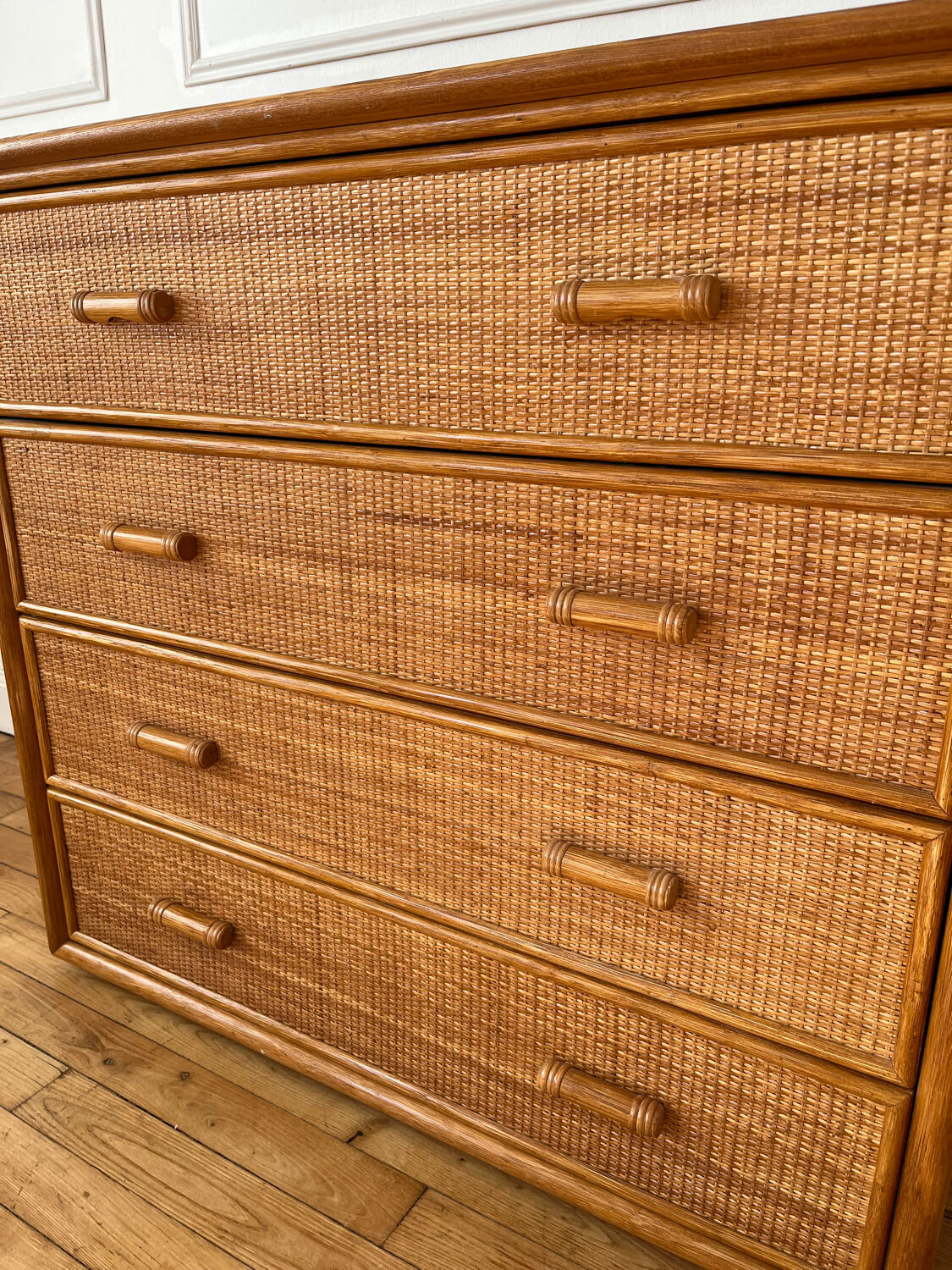 Vintage rattan chest of drawers