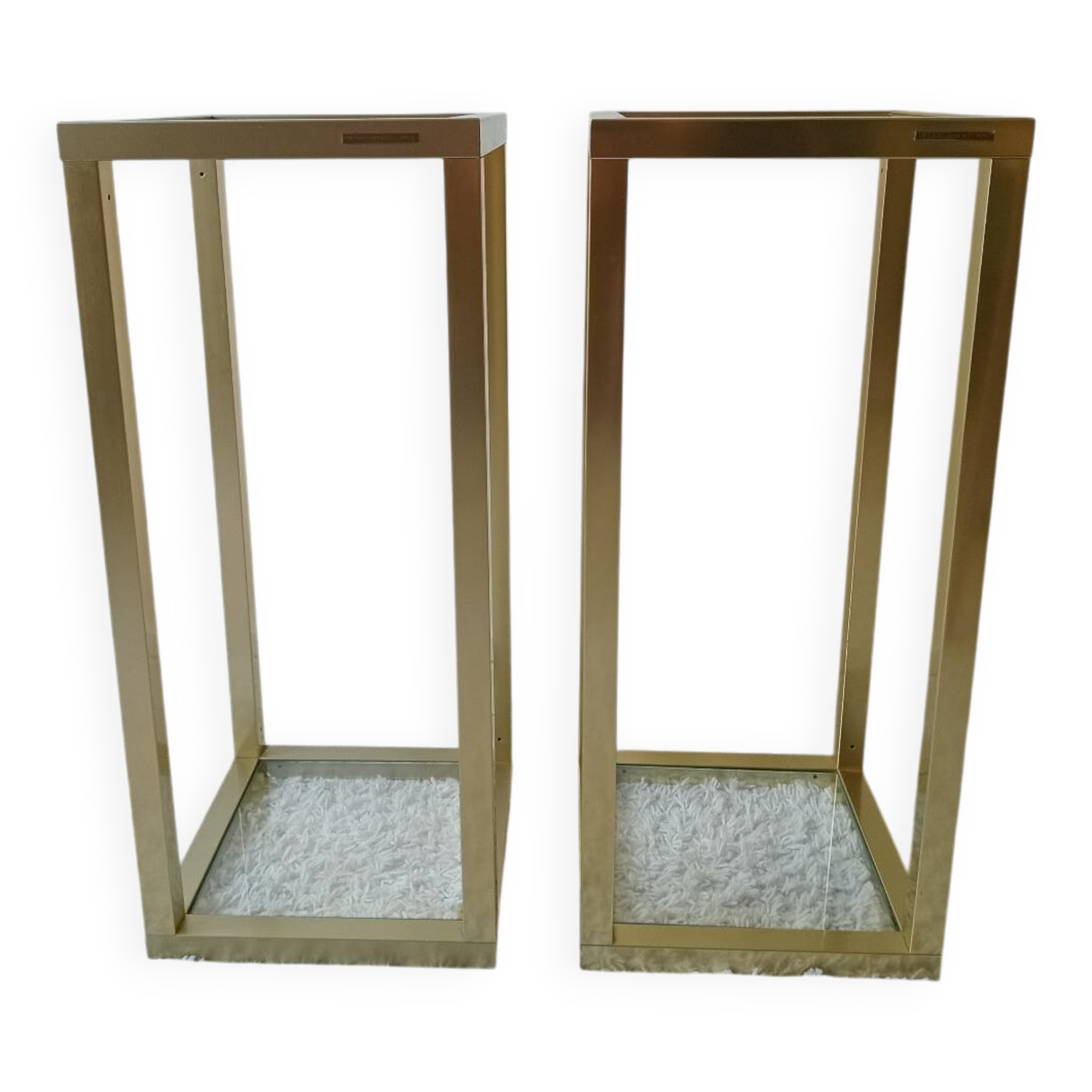 Pair of vintage 70s gold console tables by Pierre Vandel