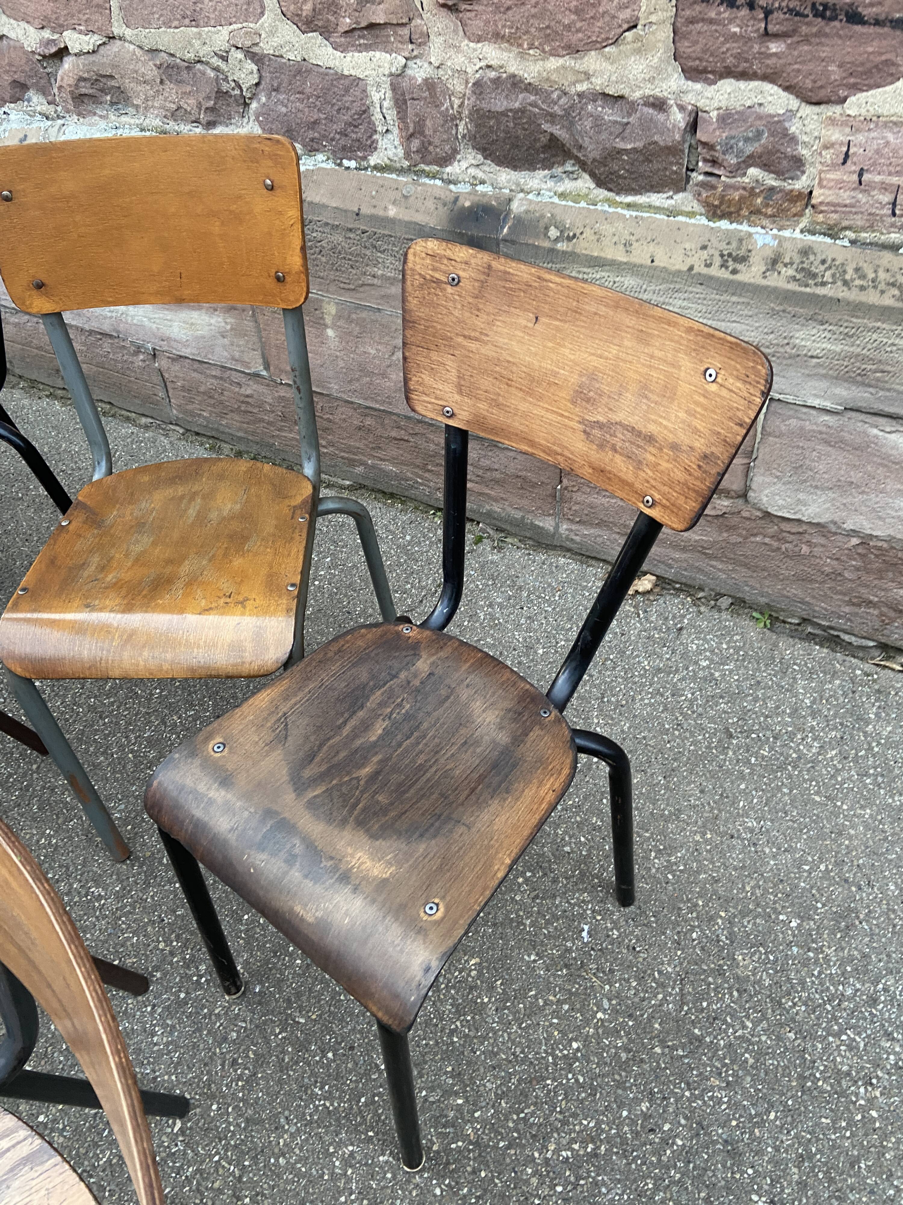 Set of 10 vintage mismatched industrial chairs mullca