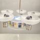 Art Deco Chrome Chandelier with Glass Bowl Shades