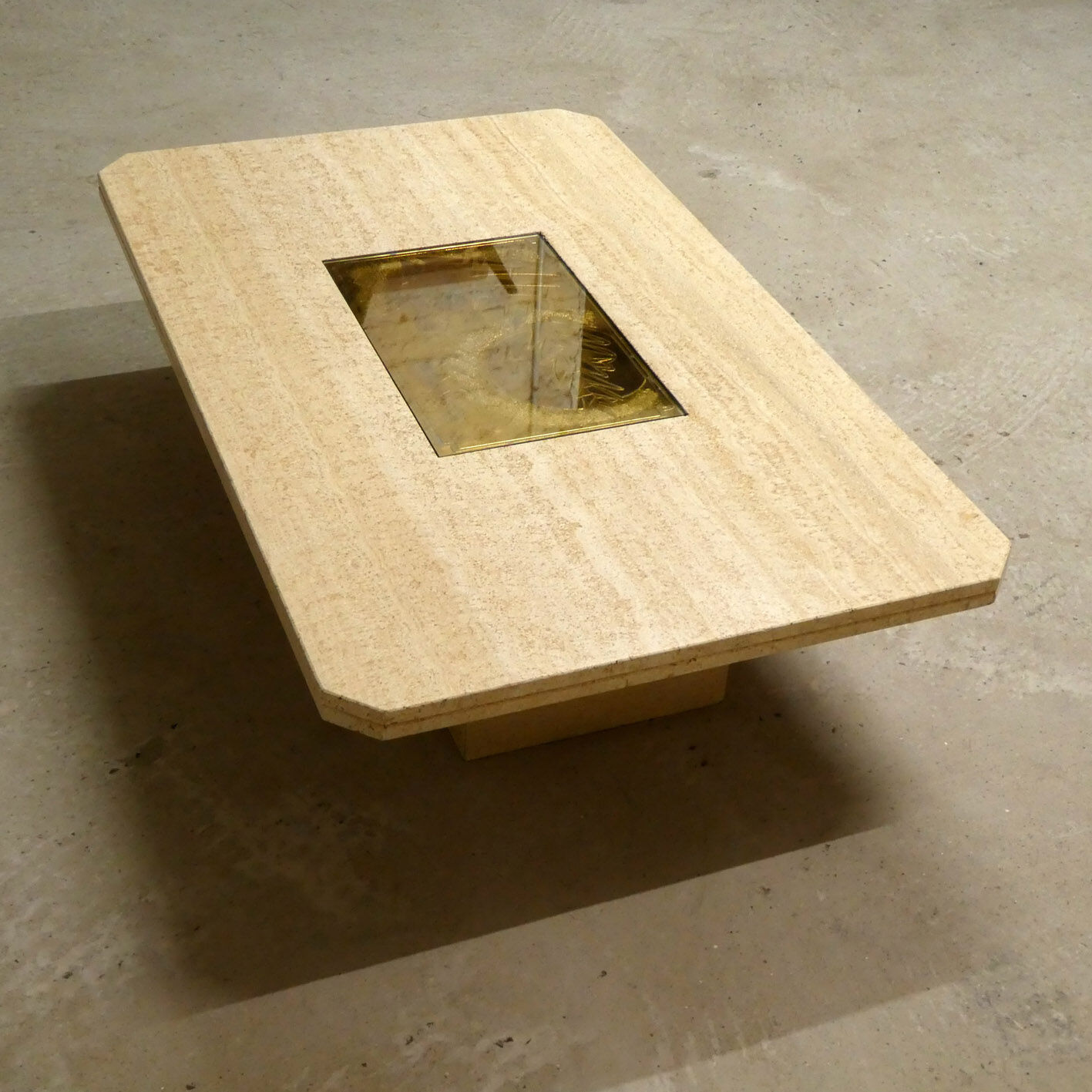 georges Mathias' large travertine coffee table, Belgium, 1970