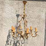 Retro bronze and crystal tassel chandelier - 6-light pendant lamp