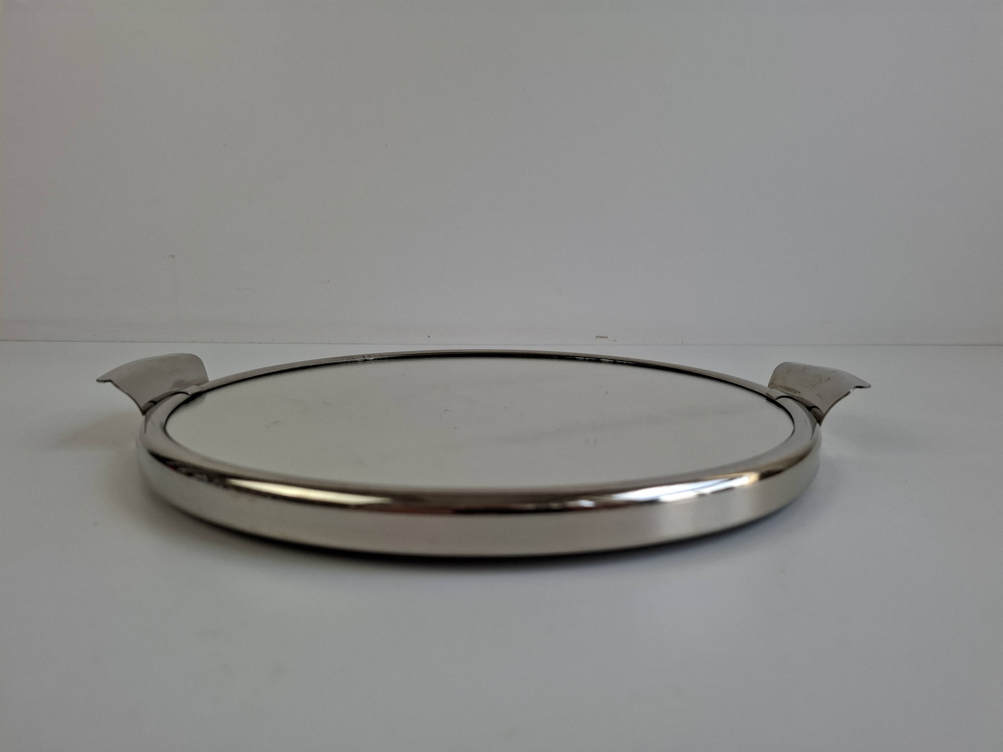 Plateau de service en chrome et miroir Art Déco tchécoslovaque, vers les années 1930.