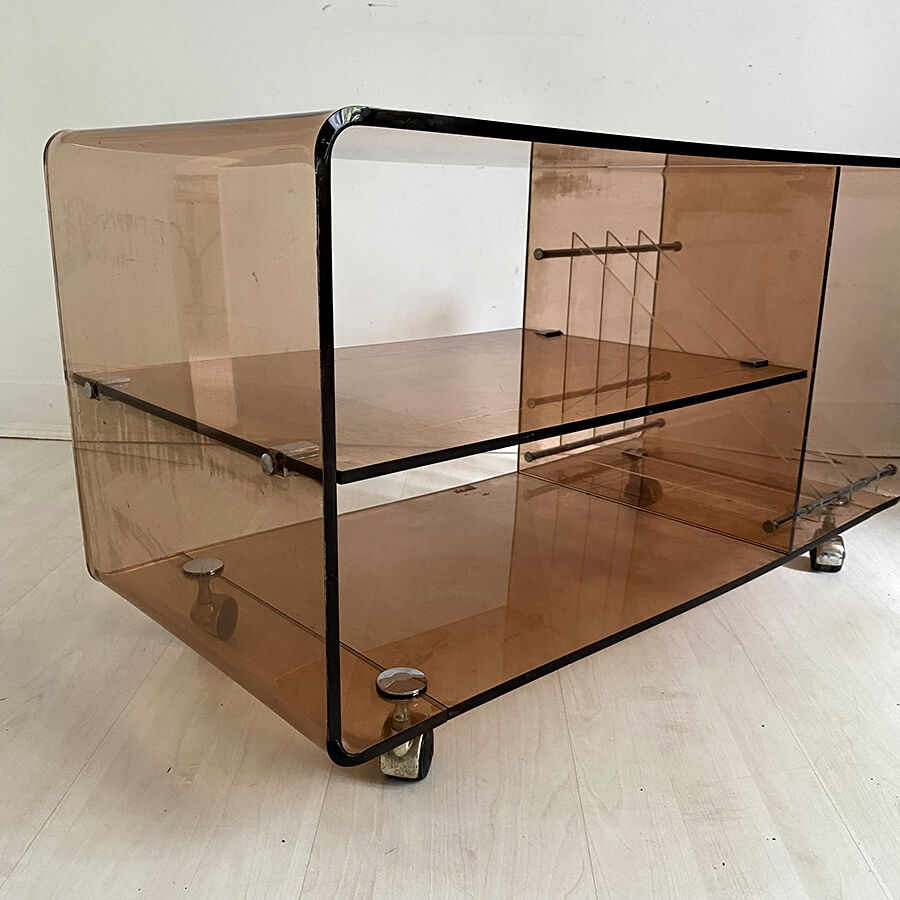 Hifi furniture in vintage smoked plexiglass 70's
