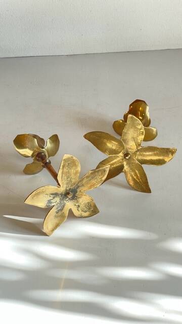 Pair of VINTAGE solid BRASS Flower CANDLE HOLDERS