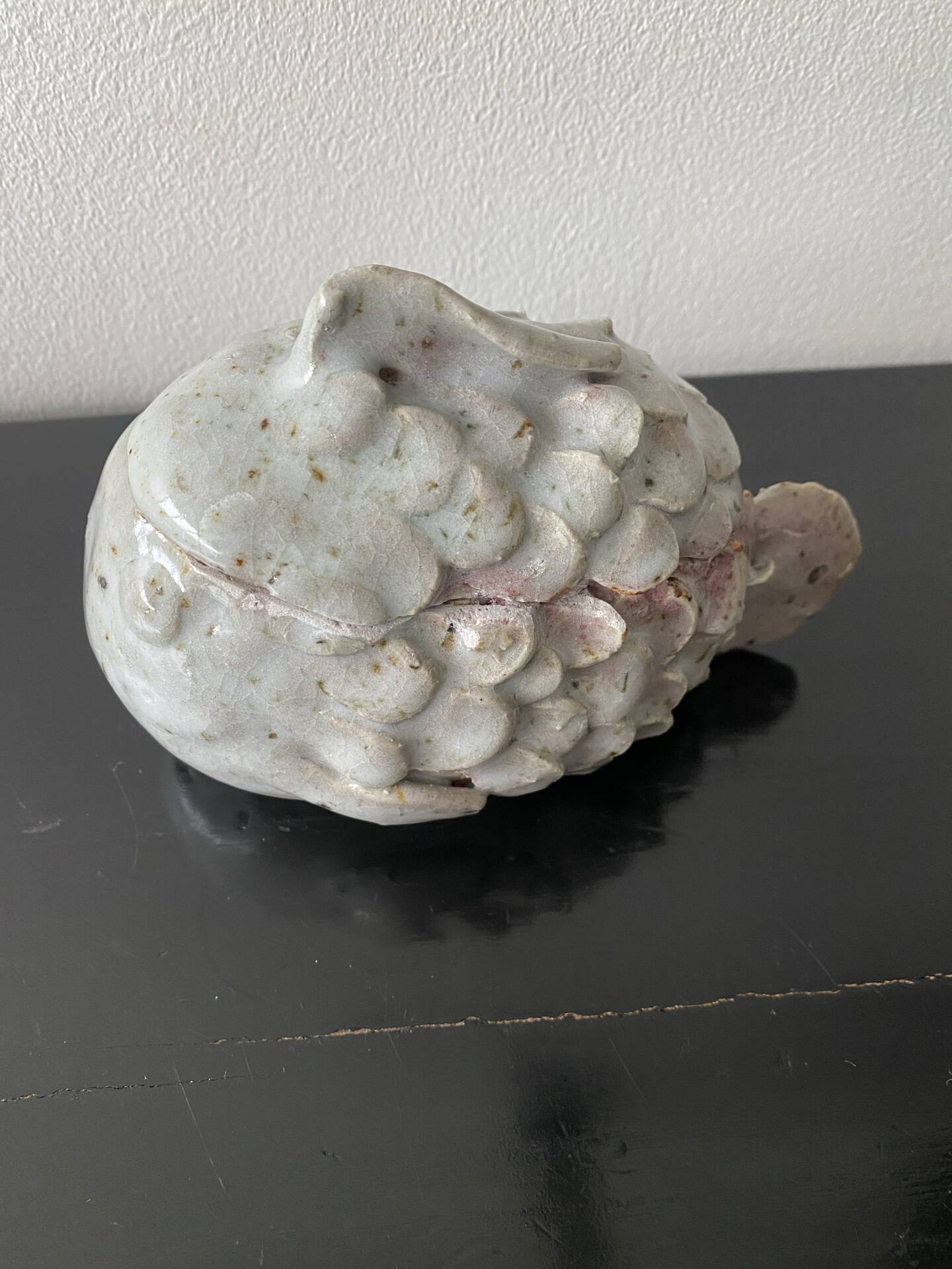 Small Rascasse box in glazed terracotta signed Rochehaut