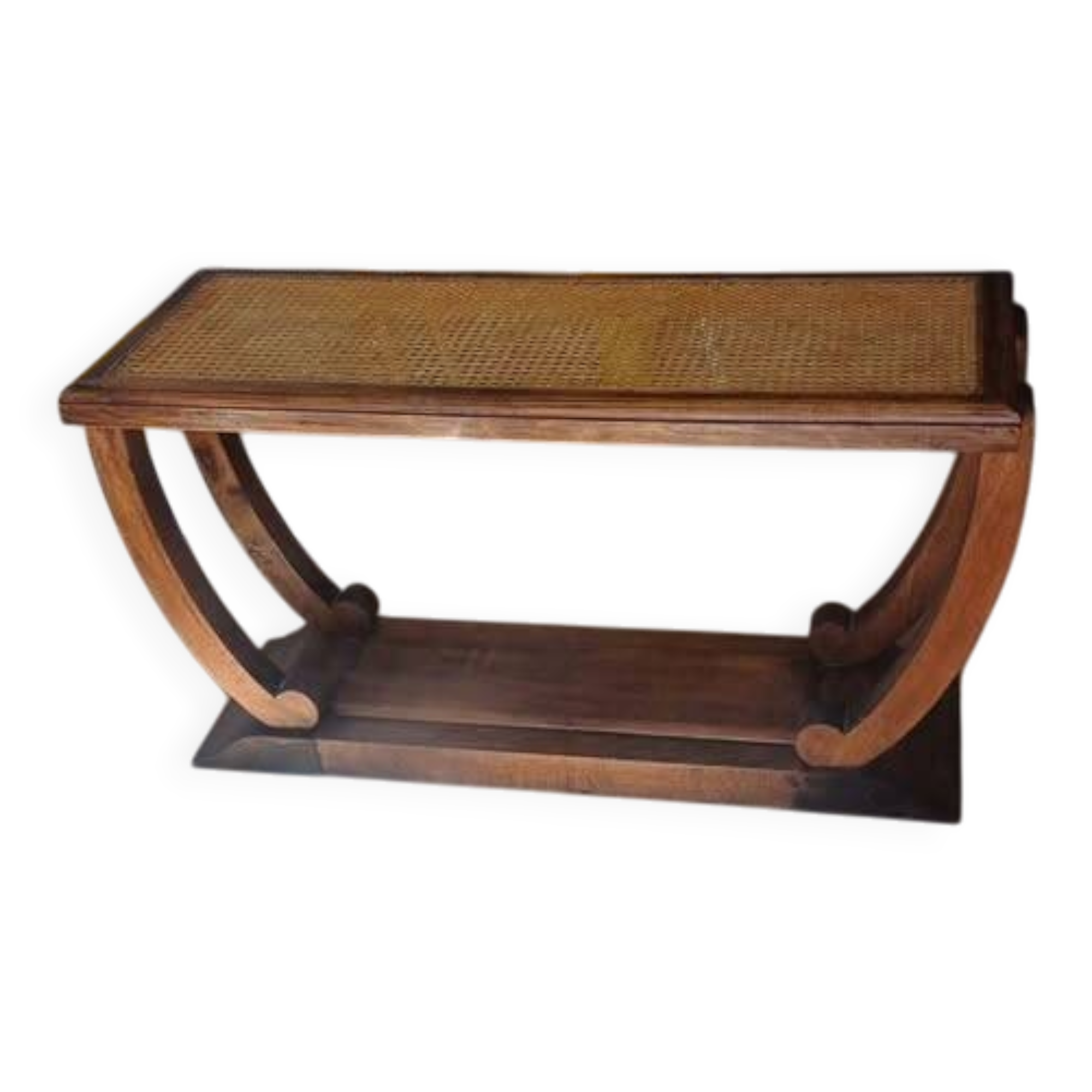 Table console Art Déco en bois et cannage