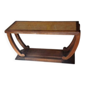 Table console Art Déco en bois et cannage
