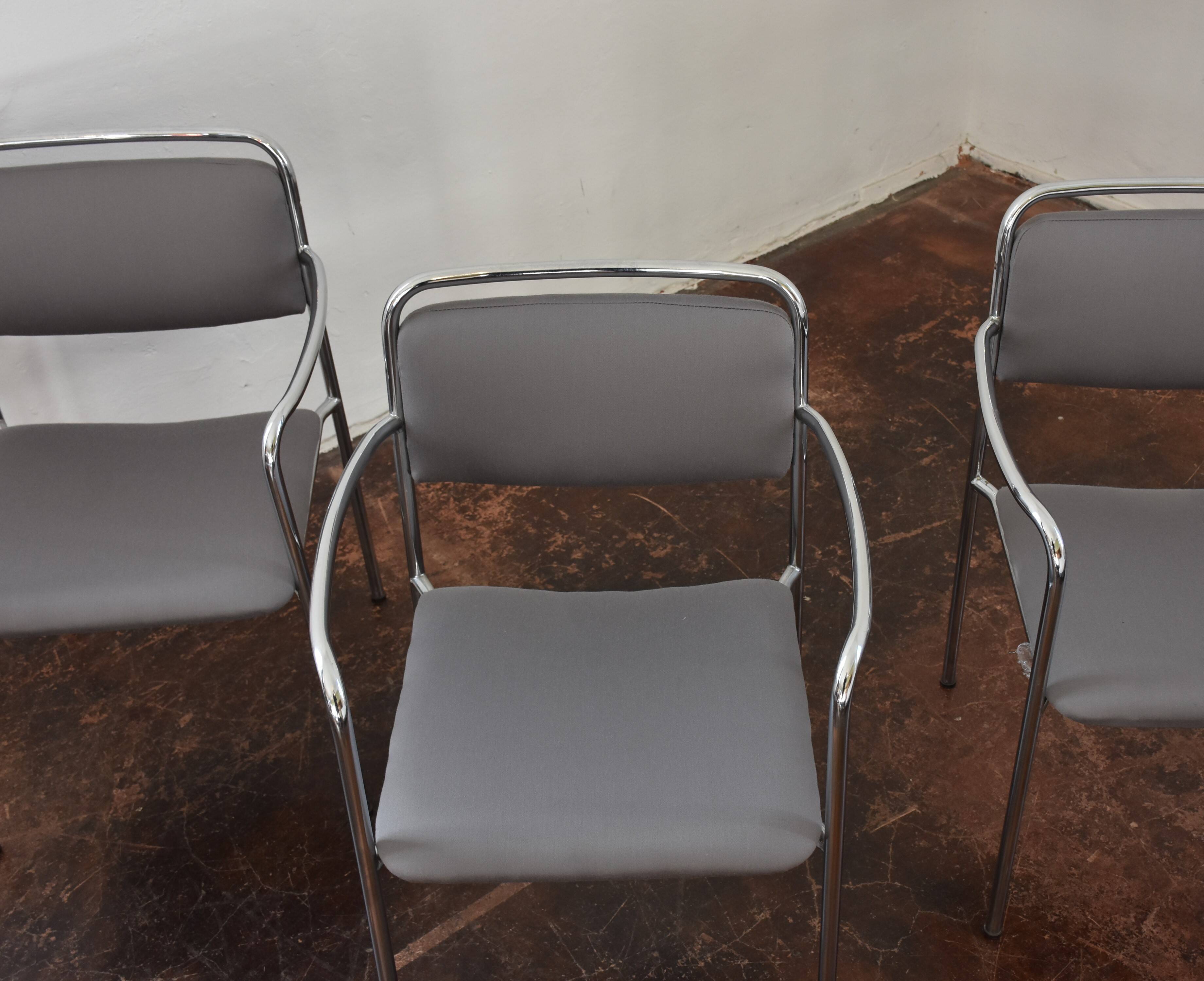 4  Reupholstered Vintage Chairs Chrom GDR 70s