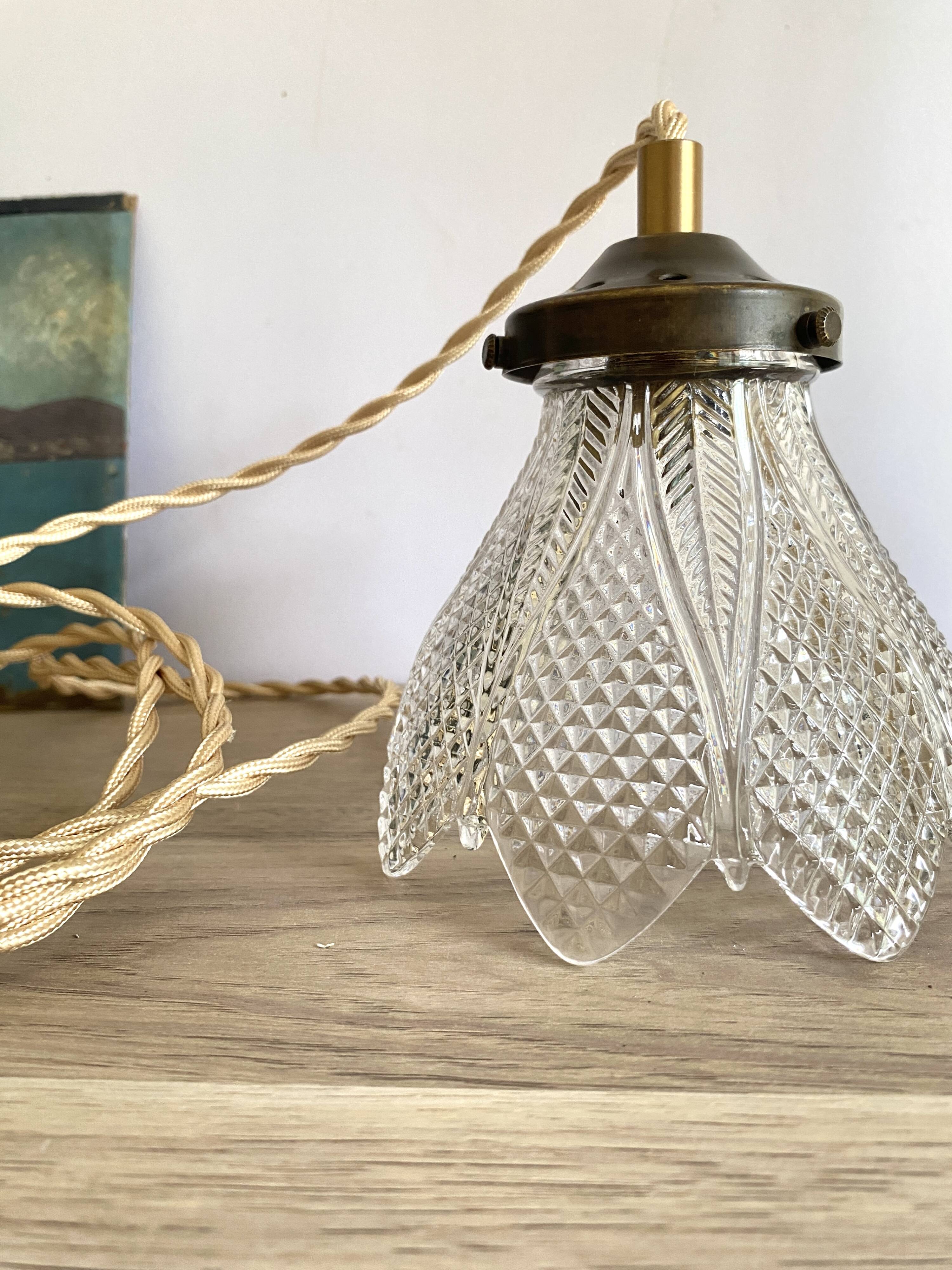 Hanging lamp, 2 m fabric cable, porcelain ceiling rose