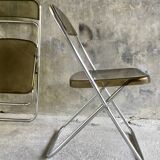 Pair of folding plexiglass and chrome metal chairs - space-age design 1970