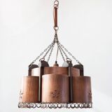 Large Scandinavian copper and wood pendant lamp circa 1970