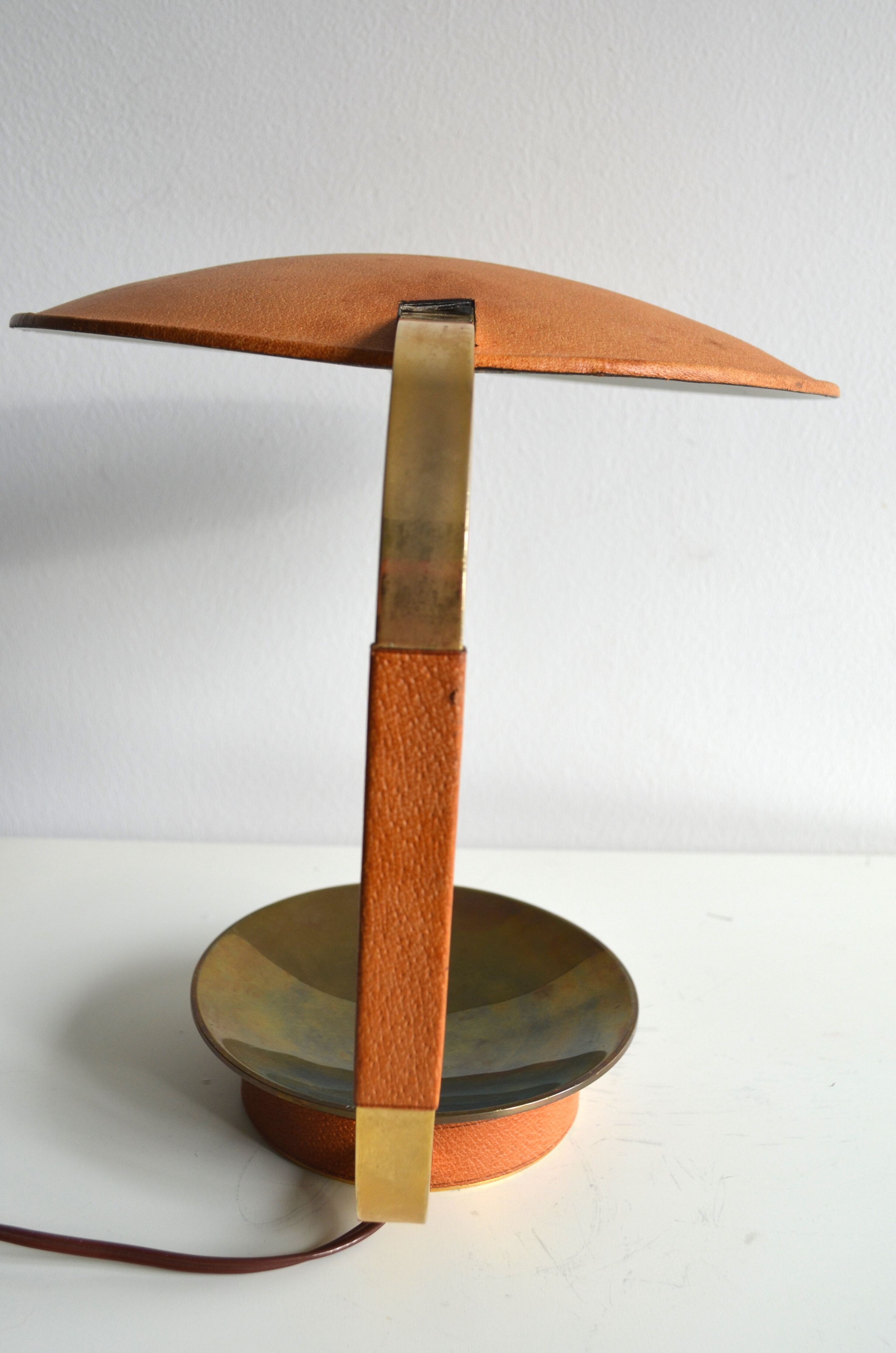 Leather and brass 70's lamp