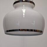 Suspension in white opaline with chrome trim, France circa 1970.