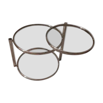 Round coffee table in glass and chrome 2 removable trays