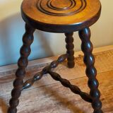 Tripod stool solid wood turned vintage