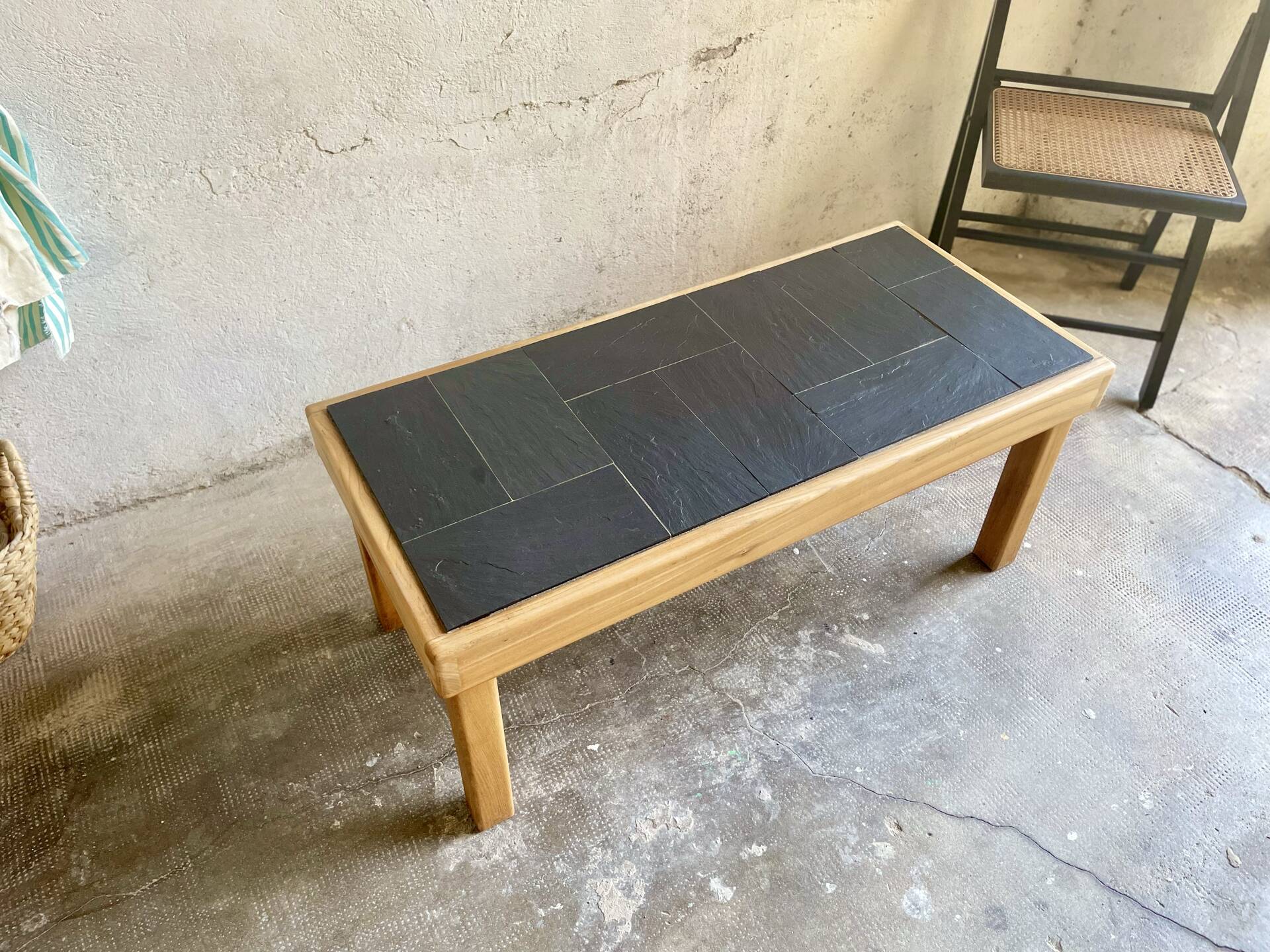 Vintage Maison Regain coffee table in solid elm – 1970s – Top