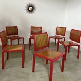 Lot 6 anciennes chaises design Dieticker Bruno Rey bois fuchsia vintage années 70