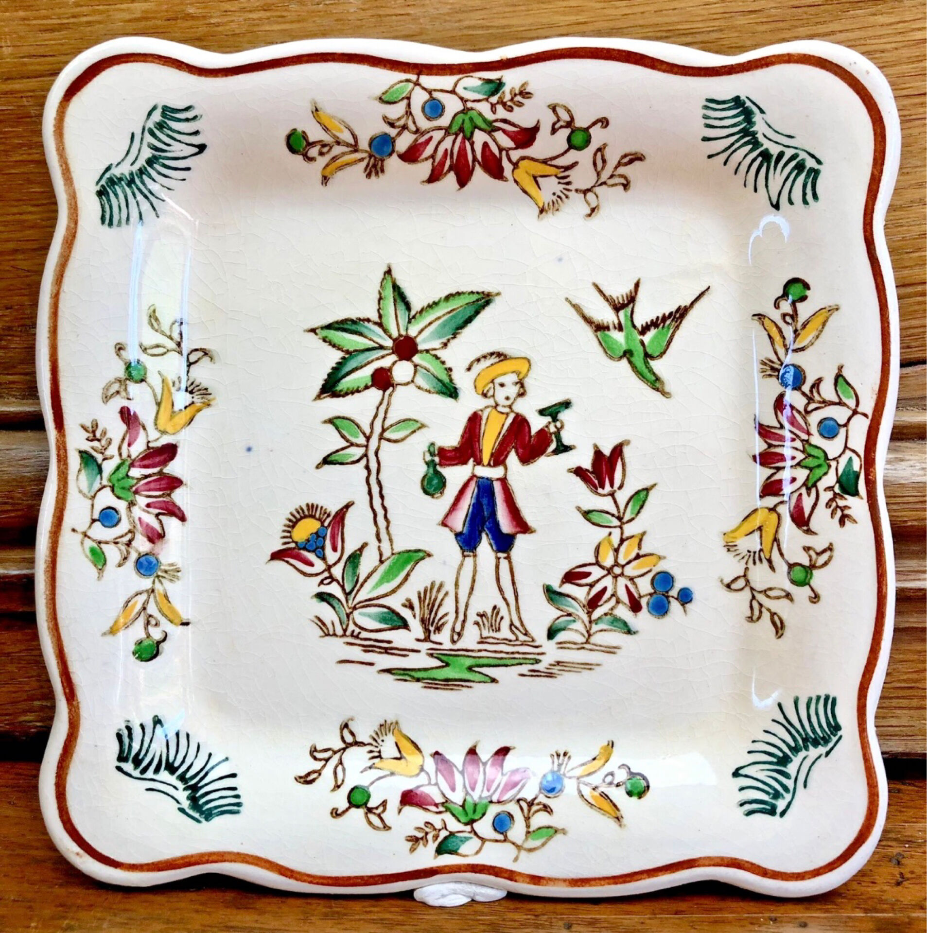 9 old square plates for cake, dessert, and aperitif from Longwy Moustier.