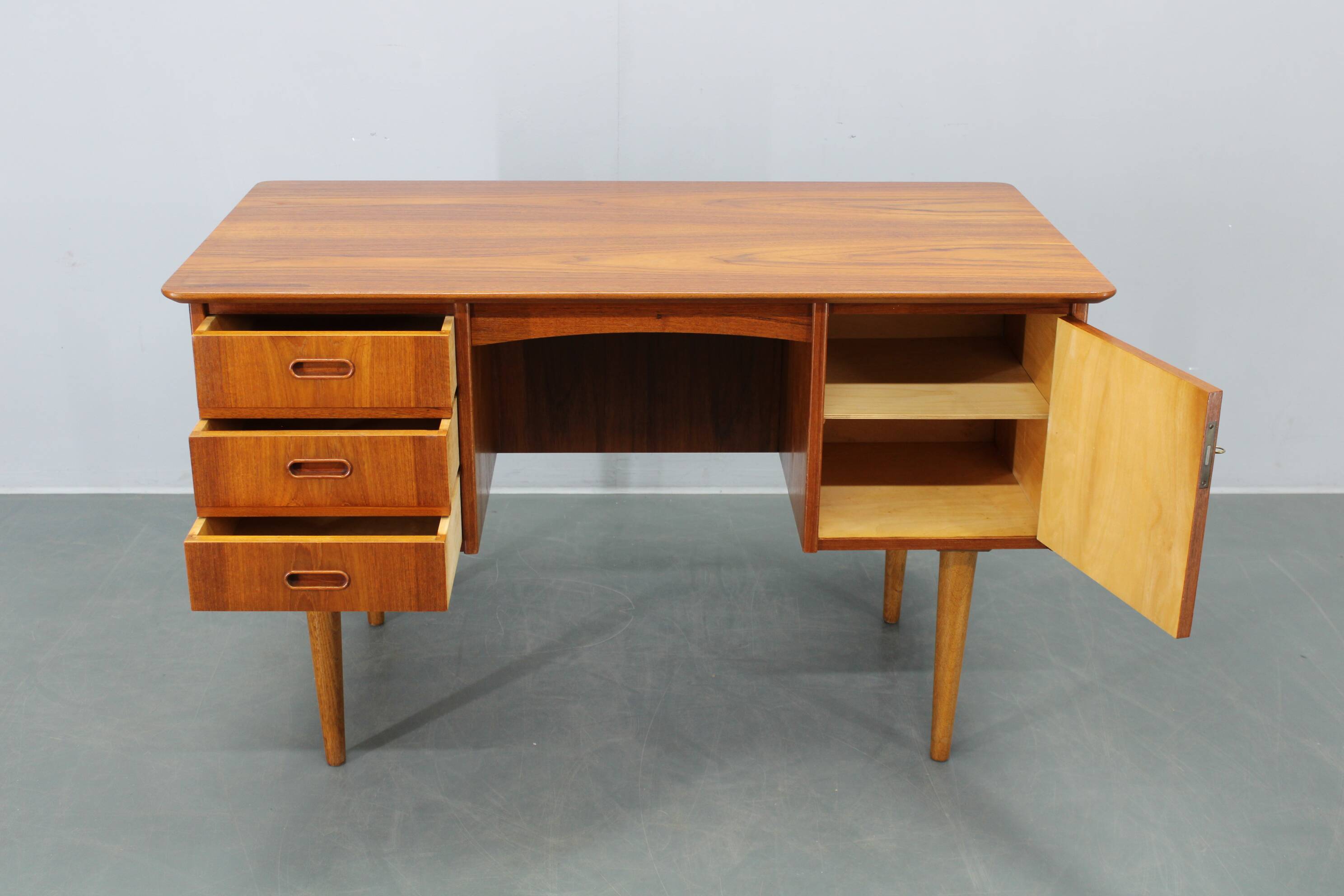 Danish mid-century modern teak writing desk with oak legs, 1960s