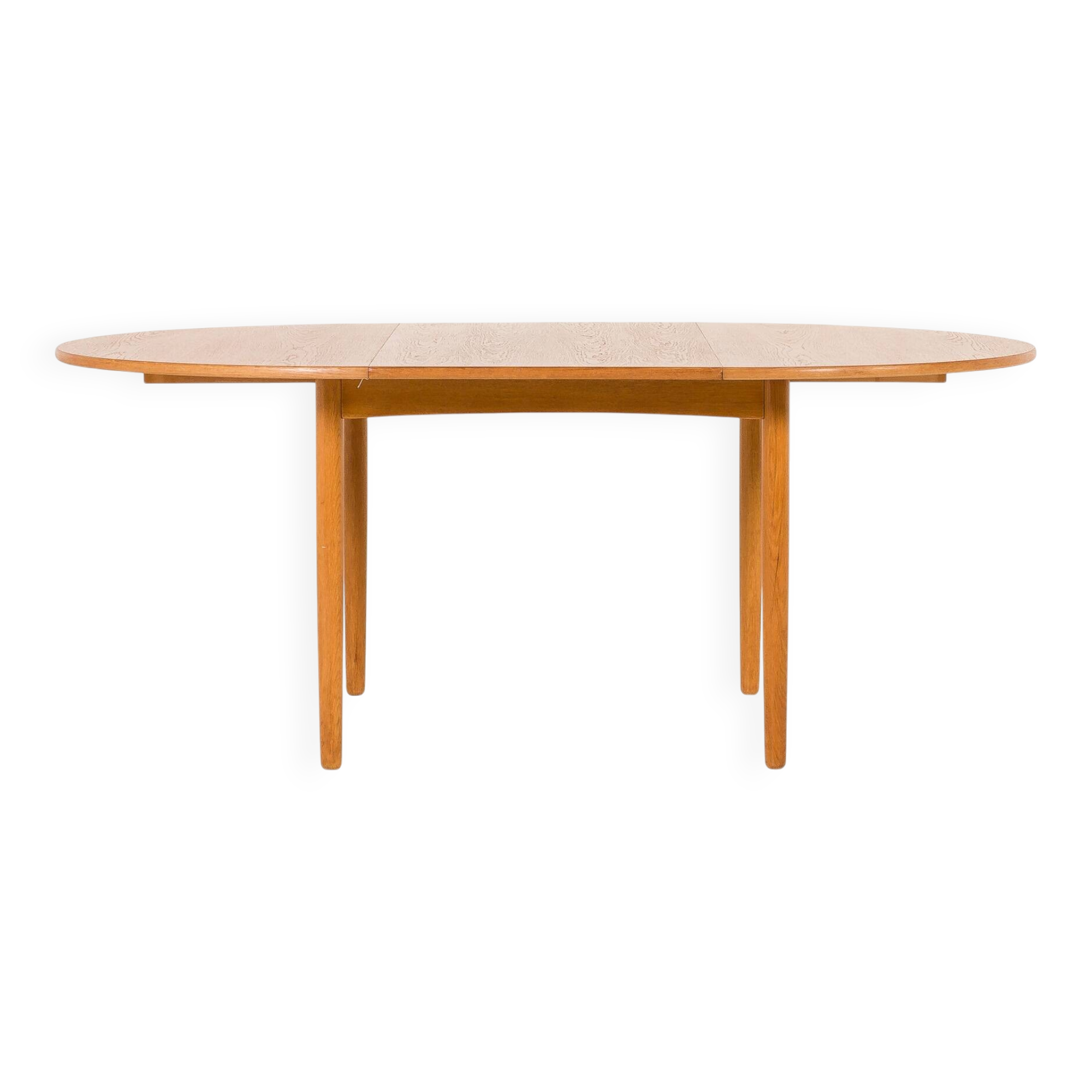 Danish Oak round dining table with one extension, 1970s