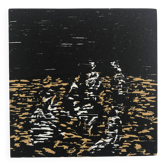 Jan peter thorbecke, mädchen am stand, 2002. woodcut signed in pencil