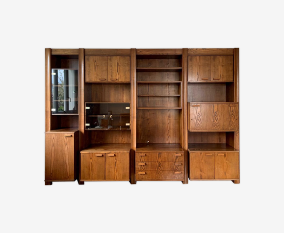 Meuble bibliothèque bois frêne marron vintage